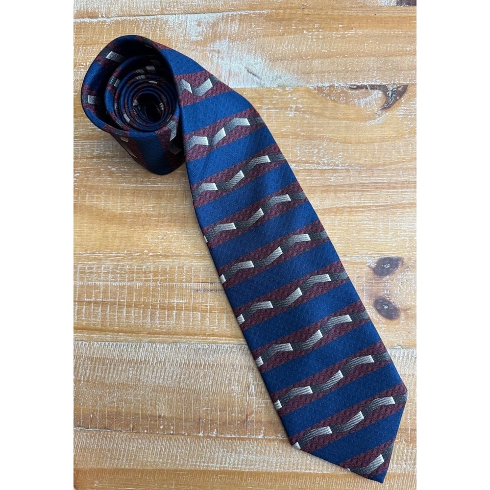 ROBERT TALBOTT Studio Mens‎ Silk Necktie USA Designer Geometric Burgundy/Blue